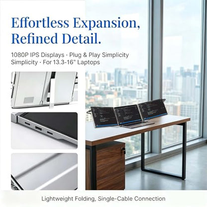 15" Dual Laptop Screen Extender for 13.3-16 Inch Laptop | 1080P Foldable Portable Monitor Create Triple Display, Plug & Play (USB-C/Mini H/D) for Work, Travel, Home, Aluminum Alloy - size: 15 Inch