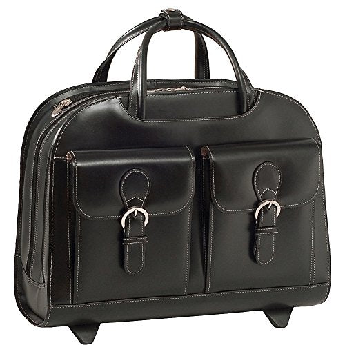 McKlein DAVIS, Top Grain Cowhide Leather, 15" Horizontal Wheeled Ladies' Laptop/Computer & Tablet Business Briefcase/Rolling Overnight Travel Bag, Removable trolley case