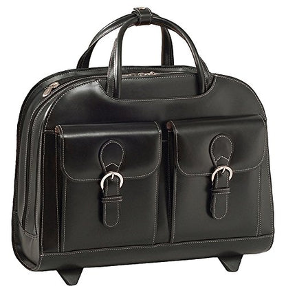 McKlein DAVIS, Top Grain Cowhide Leather, 15" Horizontal Wheeled Ladies' Laptop/Computer & Tablet Business Briefcase/Rolling Overnight Travel Bag, Removable trolley case
