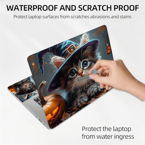 Halloween Witch Cat Universal Laptop Skin Sticker 3PCS, Protective Decal Trim-to-Fit 11.6" 13.3" 14" 15.6" Laptop Vinyl Cover, Removable Anti-Scratch Computer Decal Protector - color: Halloween Witch Cat