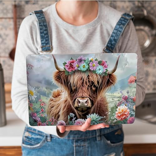 Universal Laptop Skin Sticker with 2 Wrist Pad Skins, Waterproof Scratch Resistant Vinyl Laptop Cover Decal, Cut to Fit for 11–15.6 Inch MacBook HP Dell Lenovo, Flowers Highland Cattle - color: Flowers Highland Cattle