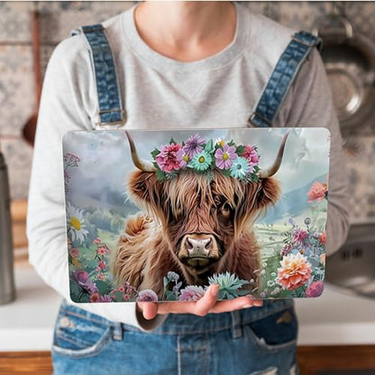 Universal Laptop Skin Sticker with 2 Wrist Pad Skins, Waterproof Scratch Resistant Vinyl Laptop Cover Decal, Cut to Fit for 11–15.6 Inch MacBook HP Dell Lenovo, Flowers Highland Cattle - color: Flowers Highland Cattle