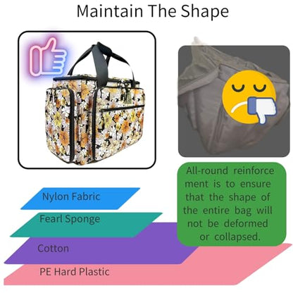 Rolling Sewing Machine Bag with Five 360-Degree Rotating Wheels,Sewing Machine Carrying Case Fits for Most Standard Sewing Machines,YKK zipper,Hard Bottom Pad (Floral) - color: Floral