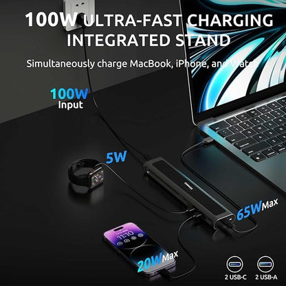 Laptop Docking Station, Portable Universal All-in-one Docking Charging Station with Adjustable Cooling Stand, 100W Powered Supply and USB-C Hub 4K HDMI for Different Devices
