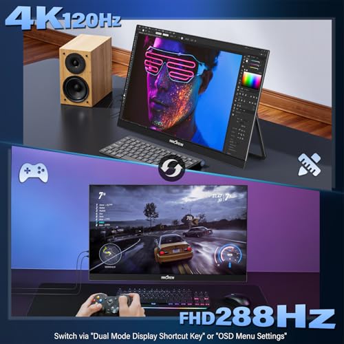 InnoView 27 Inch Monitor Dual Mode 4K UHD 120Hz/FHD 288Hz Larger Monitor, USB-C HDMI Computer Display HDR IPS Gaming Monitor, Kickstand, Speakers, for PC, MAC, Phone, PS4, Xbox, Switch - size: 27