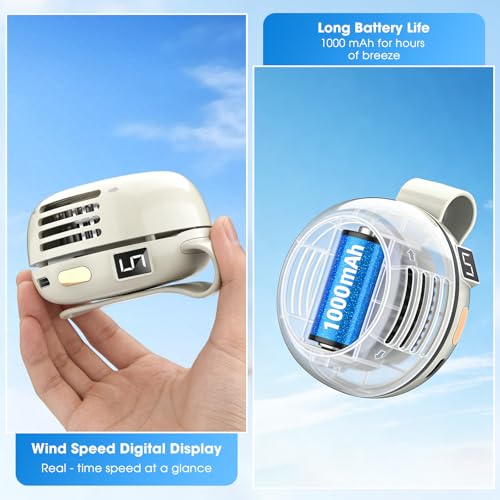 Portable Silent Mini Bladeless Fan Clip On, 2026 Upgrade Adjustable 5 Speed, LED Digital Display, 360° Rotatable, USB Rechargeable, For Outdoor, Travel, Office (White) - color: White