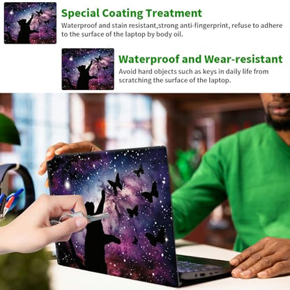 Laptop Skin Sticker Decal, Universal Protective Cover Fit 12 13 14 15.6 Inch Notebook, Reusable Water-Resistant Vinyl Decal w/ 2 Wrist Pads for Business Travel Office, Black Cat Stars - color: Black Cat Stars