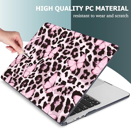 Mektron for 2026/2025/2024/2023 MacBook Air 15 INCH M5 A3448 /M4 A3241 /M3 A3114 /M2 A2941 Case, Printed Plastic Hard Shell Cover with 15.3" Liquid Retina Display Touch ID, Leopard Pink Butterfly - color: Leopard Pink Butterfly