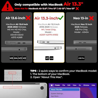 EooCoo Case for MacBook Air 13 inch M1 2020-2018, Crystal Black | Crystal Hard Shell Scratch Resistant Protective Cover, Lightweight, Ultra Thin and Transparent, Easy Snap-On - color: Crystal Black, size: Air 13.3-inch