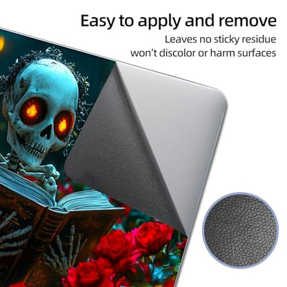 Universal Laptop Skin Sticker Decal, 12"-15.6" Aesthetic Vinyl Wrap, Skeleton Reading Book in Roses Waterproof Notebook Cover Art Protector for MacBook HP Dell Lenovo, Fits 13" 14" 15" 15.6" - color: Skeleton Reading Book in Roses