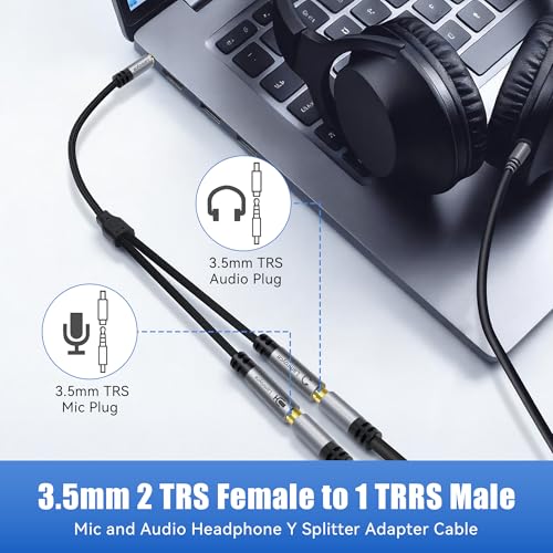 1/8inch Aux Headphone Splitter Cable 1Feet, 3.5mm TRRS 1 Male to 2 Dual TRS Female (Microphone and Audio) Y Adapter, Headphone and Mic Separator for Gaming Headset to PC, Laptop, Smartphone, PS4, Xbox - color: 3.5mm TRRS 1 Male to 2 TRS Female Splitter, s