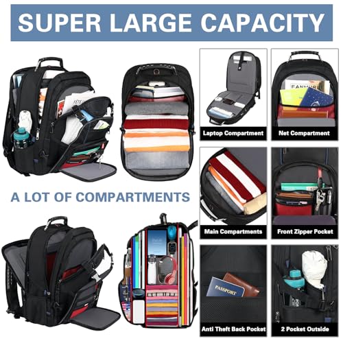 18.4 Inch Laptop Backpack,Extra Large Travel Backpack for Men Women,60L Big Capacity Heavy Duty Computer Bag TSA Friendly RFID Anti Theft Pocket Backbag,21.2*15.5*11.5 inch Blue - color: Rfid 18.4 Inch Blue