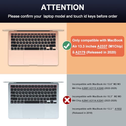 Silicone Keyboard Cover Skin for MacBook Air 13.3 inch A2337 M1 Released in Nov. 2020 US Layout Ultra Thin Protector Cover Skin NOT for 13.6" M4 M3 M2 A2681 A3113 A3240 - color: Black
