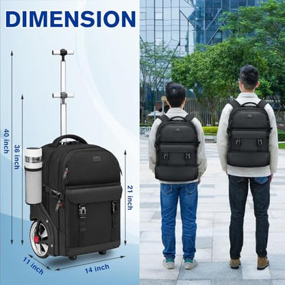 MATEIN Rolling Backpack for Men, Large Travel Backpack with Wheels, Black | 7.1 inch Big Wheels, Water Resistant, Anti Theft, Combination Lock, for 17" Laptops, Gift for Adult Commute Business College - color: Black