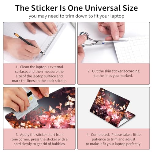 Laptop Skin Sticker 3-Piece Set,Flowers Butterflys | Trim-to-fit 3-piece vinyl set with one 15 x 10.6 in lid skin and two palm-rest decals for many 12-15.6 in laptops - color: Flowers Butterflys
