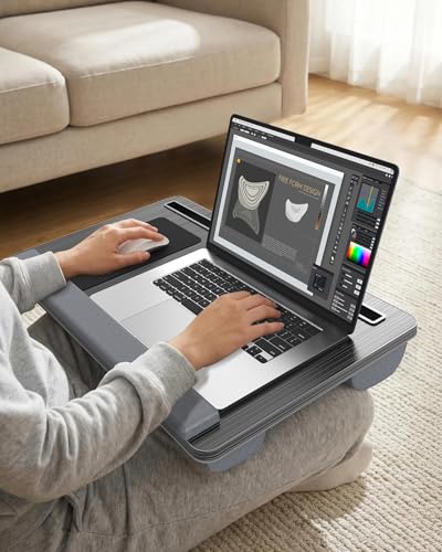 Potuopy 2 Pack Lap Desk Bundle, Adjustable Foldable Tray with Drawer & Cushioned Lap Pad with Wrist Pad Fits 17" Laptop (Grey & Black)