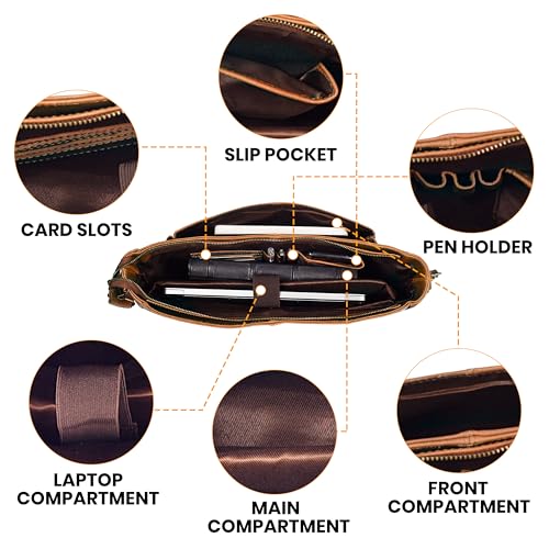 Genuine Leather Messenger Bag-16'' Satchel Shoulder Bag for Men & Women, Crossbody Work Bag for Travel, Office, and Daily Use - color: Tan