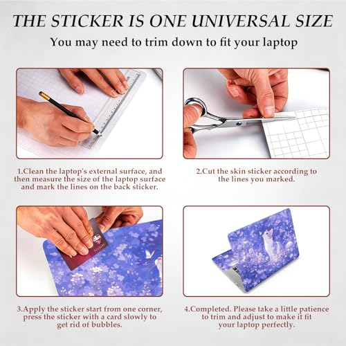 DEGDFSGR 12.1-15.6 Inch Universal Reusable Laptop Skin Sticker Decal,Waterproof Removable Protector for Notebook Cover,Scratch-Resistant Vinyl Cuttable Full Wrap Sticker, Cate Cat Purple Flower Garden - color: Cate Cat Purple Flower Garden