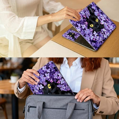Universal Laptop Skin for 13-16 Inch Laptops,Vinyl Protective Sticker Decal,Easy DIY Trim-to-Fit for HP/Dell/MacBook,Bubble-Free & Removable,Black Cat Purple Flower - color: Black Cat Purple Flower