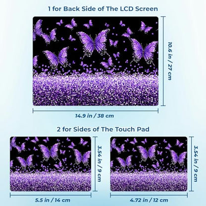 Reusable Universal Laptop Skin Sticker, Cut to Fit for 11.6–15.6 Inch Laptops, Waterproof Protective Film, No-Residue - Purple Butterfly - color: Purple Butterfly