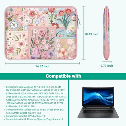 MOSISO Laptop Case 16 inch, 15-15.6 inch Laptop Sleeve Compatible with MacBook Pro 16 M5 M4 M3 M2 M1, HP Acer Dell Lenovo ASUS, Spliced Flowers Neoprene Computer Sleeve Bag with Small Case, Pink - color: Pink, size: 16 inch
