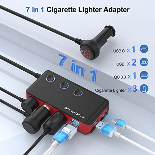 Car Cigarette Lighter Adapter, USB C Charger 30W and Quick Charge 3.0 Car Cigarette Lighter Splitter, 12V/24V Independent Switches, Fast Car USB Charger for All Car Devices, iPhone 14/13/12 pro | Car Cigarette Splitter 12V/24V Independent Switches, Fast C