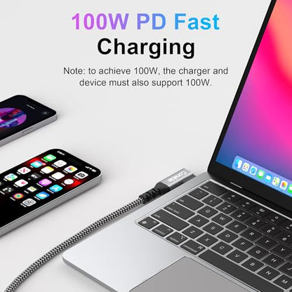 4FT USB C Cable 90 Degree, USB C 3.1 Gen 2 Cable, 4K Monitor Video Output, 10Gbps High Speed Data Transfer, 100W Fast Charging, Compatible with iPhone 17, MacBook, Dell XPS, CarPlay, Portable Monitor - size: 4FT