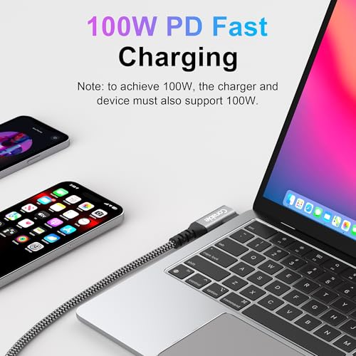 6FT USB C Cable 90 Degree, USB C 3.1 Gen 2 Cable, 4K Monitor Video Output, 10Gbps High Speed Data Transfer, 100W Fast Charging, Compatible with iPhone 17, MacBook, Dell XPS, CarPlay, Portable Monitor - size: 6FT