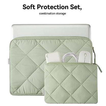 LANDICI Puffy Laptop Sleeve 15.6 Inch, Cute Laptop Case Compatible with MacBook Pro 16, 15.6-16 Inch Lenovo Acer Dell HP Asus, Slim Computer Bag with Accessories Pouch, Green - color: Mint Green, size: 15.6-16 Inch
