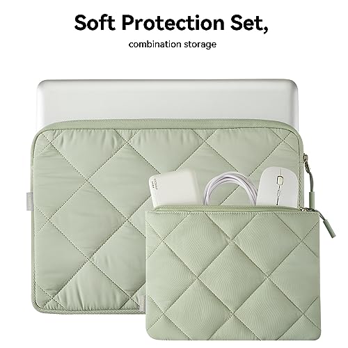LANDICI Puffy Laptop Sleeve Carrying Case 14 15 Inch Compatible with MacBook Pro 14/15, MacBook Air M2 15, Surface Laptop 4/5, Chromebook 14, Cute Computer Cover Bag with Accessories Pouch, Green - color: Mint Green, size: 14-15 Inch