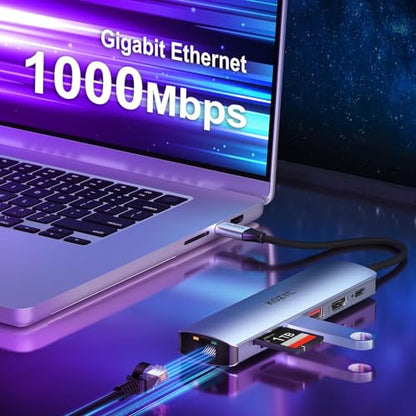 USB C Hub Ethernet Multiport Adapter, KOZYC 7-in-1 USB C Hub with HDMI 4K@60Hz, 1Gbps Ethernet, 100W PD, 2 USB 3.2 Gen2 10Gbps Data, SD/TF Card Slots Port, Compatible with MacBook Air/Pro, XPS13/15 - style: 7-IN-1 USB-C Hub 10Gbps