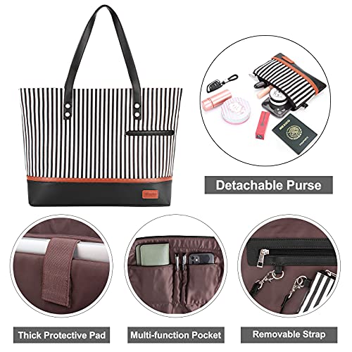 Laptop Tote Bag for Women Large Canvas Womens Briefcase Waterproof Computer Bag Work Bags for Women Fits 15.6 inch Laptop - color: Black