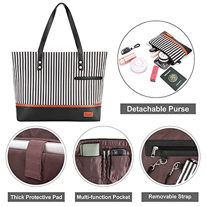 Laptop Tote Bag for Women Large Canvas Womens Briefcase Waterproof Computer Bag Work Bags for Women Fits 15.6 inch Laptop - color: Black