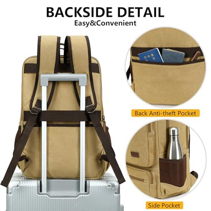 LXYGD Canvas Laptop Backpack for Men Women,Durable Travel Work Business Rucksack Bookbags Fits 15.6 Inch Notebook & Laptops,College Backpacks Computer Bag Weekender Hiking Daypack(Khaki) - color: Khaki