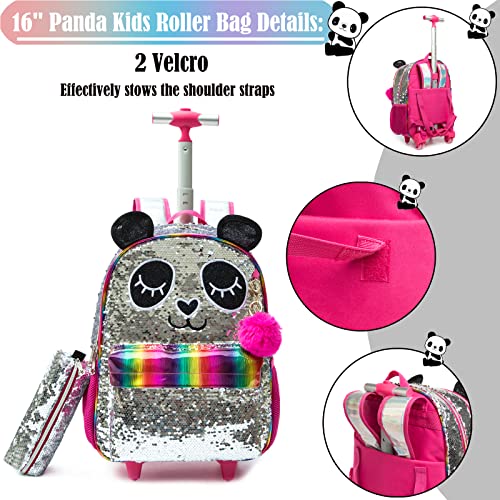 School Kids Rolling Backpack for Girls 3PCS With Trolley Wheeled Backpacks - color: Silver Red