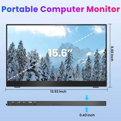 Upperizon Portable Monitor 15.6 inch 4K UHD 3840X2160 144% sRGB 60Hz HDR HDMI USB-C Travel Monitor for Laptop MacBook PC Surface PS5 Xbox, External Display with Full Cover & Speakers, VESA Compatible - size: 15.6"
