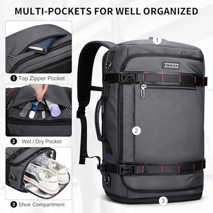WITZMAN Travel Backpack for Men 35L TSA Friendly Flight Approved | Nylon Laptop Backpack Multi-pocket Fits 16 Inch, Carry-on Luggage, Shoe Compartment, For Business Trip, Vacation, B718 Grey - color: Silvery Grey