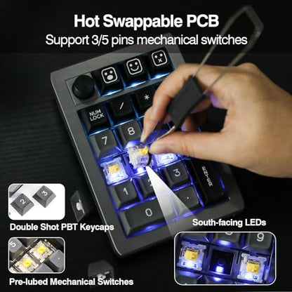 EPOMAKER EK21 VIA Gasket Number Pad, Bluetooth 5.0/2.4ghz/Wired Hot Swappable Numpad, with Poron Foam, Aluminum Alloy Knob, 1000mAh Battery, Programmable (Black, Flamingo Switch)