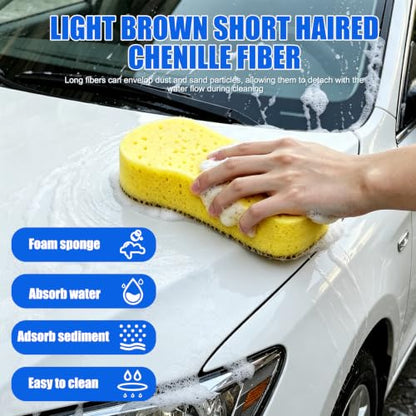 6-Pack Car Cleaning Kit – Microfiber Cloth, Mitt & Sponge Set | 2 Car Sponges, 2 Drying Towels, 2 Scratch-Free Wash Mitts, Highly Absorbent, for Car Detailing, Windows & Home Use - color: 6 Pack
