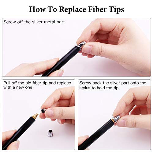 Stylus Pens for Touch Screens(6 Pcs), 2 in 1 Fiber Tips Capacitive Stylus | With 12 Extra Replaceable Tips, High Precision Sensitivity, For iPad iPhone Tablets Samsung Galaxy Universal Touch Screen