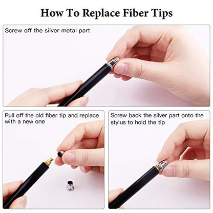 Stylus Pens for Touch Screens(6 Pcs), 2 in 1 Fiber Tips Capacitive Stylus | With 12 Extra Replaceable Tips, High Precision Sensitivity, For iPad iPhone Tablets Samsung Galaxy Universal Touch Screen