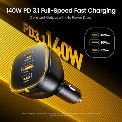 AOHI 165W Laptop Car Charger Adapter 140W PD 3.1 Fast Charging USB C Charger+USB 4 2.0 Cable 6.6FT with up to 120Gbps Bandwidth Boost Dual 8K/4K Display 240W PD 3.1 Fast Charging