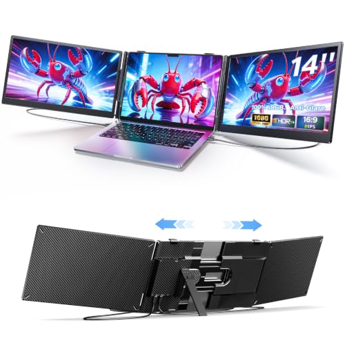 Laptop Screen Extender, Triple Screen Laptop Monitor Extender for 13”-17.3” Laptop, 14” 1080P FHD IPS Portable Monitor with 100% sRGB, Plug & Play Monitor Extension for Business Travel,Coding & Gaming - color: Velvety black