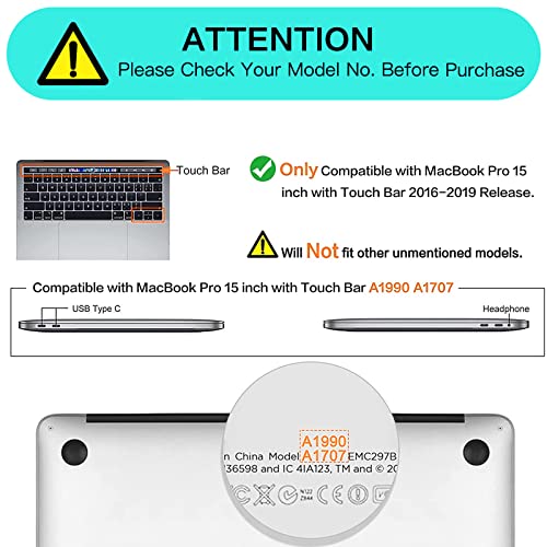 MOSISO Compatible with MacBook Pro 15 inch Case A1990 A1707, Crystal Clear | Protective Crack-Resistant Plastic Peony Hard Shell Case&Keyboard Cover Skin& Screen Protector - color: Crystal Clear