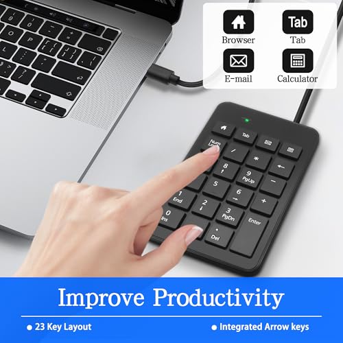 XMSJSIY USB Type-C Number Pad Wired 23 Keys Type-C Numeric Keypad with Tab, Home, Email & Calculator Keys for Laptop, PC, Desktop, Computer, Notebook -1 Pcs