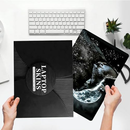 Universal Laptop Skin Sticker with 2 Wrist Pad Skins, Waterproof Scratch Resistant Vinyl Laptop Cover Decal, Cut to Fit for 11–15.6 Inch MacBook HP Dell Lenovo, Black Cat Moon - color: Black Cat Moon