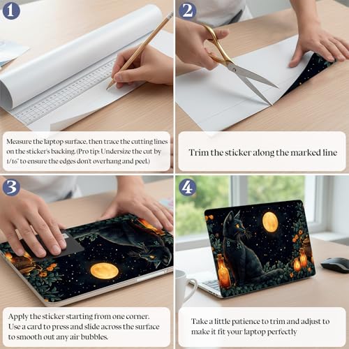 Universal Laptop Skin Sticker Decal,15.6 Inch Laptop Vinyl Cover for 13" 14" 15.6" Laptop,Scratch-Resistant Waterproof Protector Wrap,Reusable with Wrist Pads,Black Cat Full Moon Potions - color: Black Cat Full Moon Potions