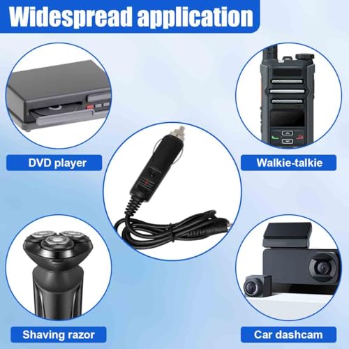 12V Car Charger with 5V DC Power Cable, DC 5.5mm x 2.1mm Cigarette Lighter Plug with 11 Connectors, Portable Auto Power Supply Cord Adapter for DVD Player, Camera, Bluetooth Speakers (Black)