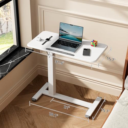 Mobile Standing Desk, Left/Right Rolling Bedside Table | 90° Foldable Laptop Desk with Wheels, Height Adjustable Portable Computer Cart for Hospital Home Use, White - color: White