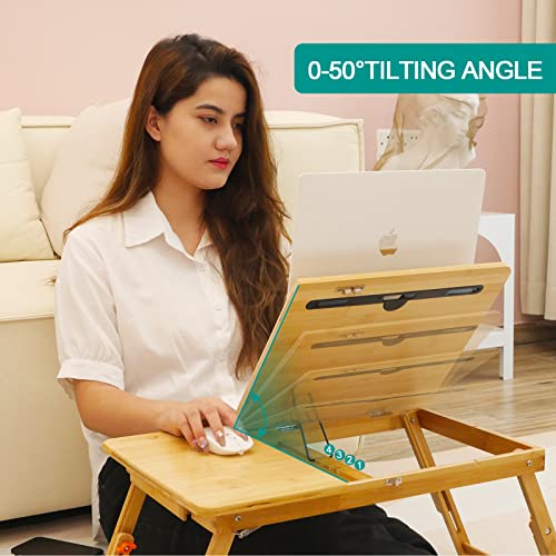 Laptop Desk for Bed, COIWAI Bed Tray,Laptop Lap Desk,Foldable Portable Tray for Sofa Couch Floor, Adjustable Height and Angle, with Tablet Phone Hold Slot,with Storage Drawer - size: 21.7" *13.8" Height/Angle adjust
